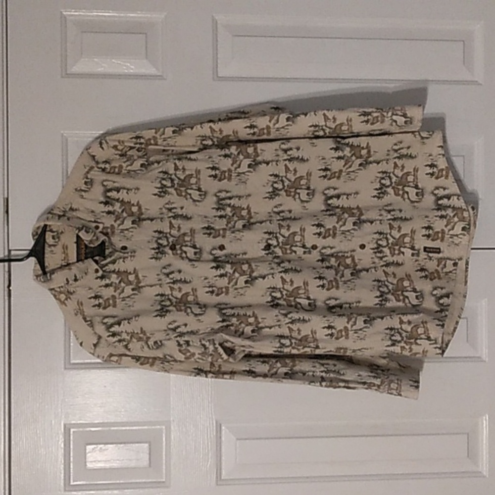 Woolrich Wolves/Woods Scenery Print 100% Cotton Long Sleeve Button Up Sz Large